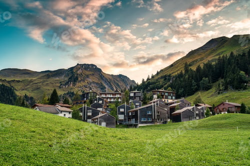 Preview: Mountain village of Stoos surrounded by Swiss Alps, in summer at Schwyz, Switzerland