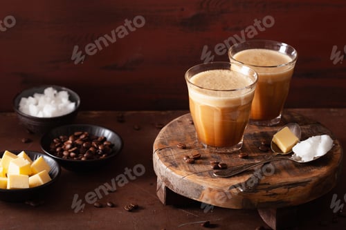Preview: bulletproof coffee, keto paleo drink blended with butter and coc