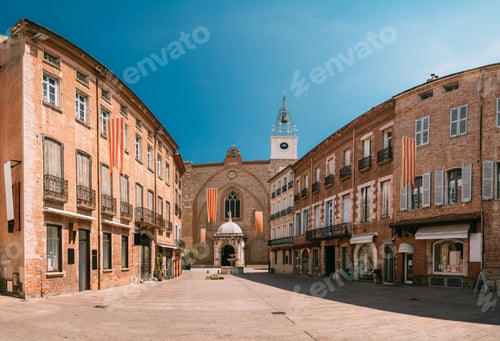 Preview: Perpignan, France. Leon Gambetta Square And Cathedral Basilica Of Saint John The Baptist Of