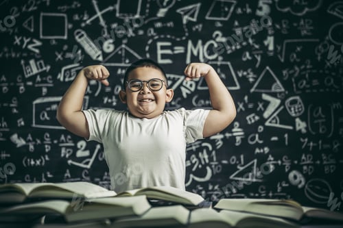 Preview: A boy with glasses sitting in the study and with both arms perpendicular