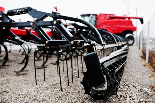 Preview: New red agricultural seeder close up view