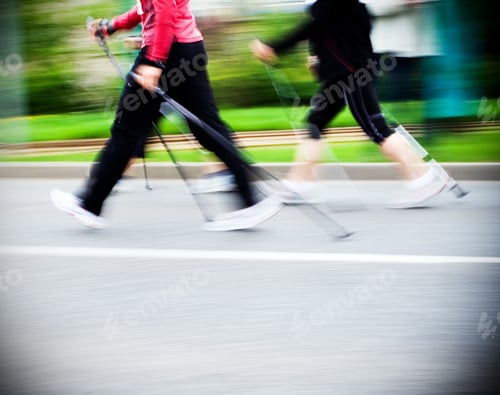 Preview: Nordic walking race, motion blur