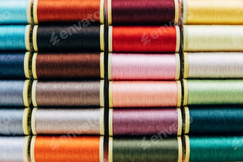 Preview: Spools threads arrange like rainbow. Top view.