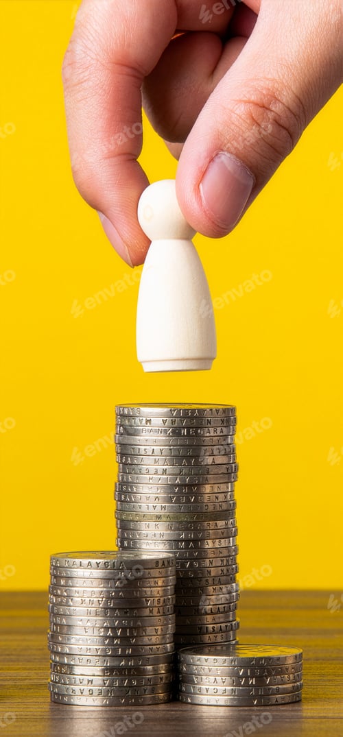 Preview: Hand placing person figure on coin stacks
