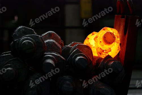 Preview: pile of hot steel parts. crankshaft production
