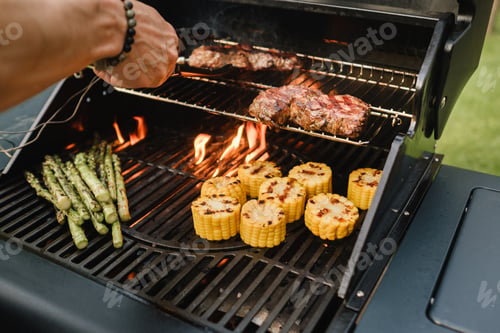 Preview: Cooking meat and vegetables on an outdoor grill
