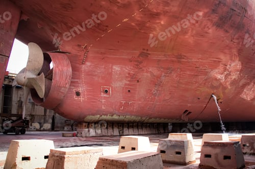 Preview: A large tanker cargo ship is being renovated and painted in shipyard dry dock