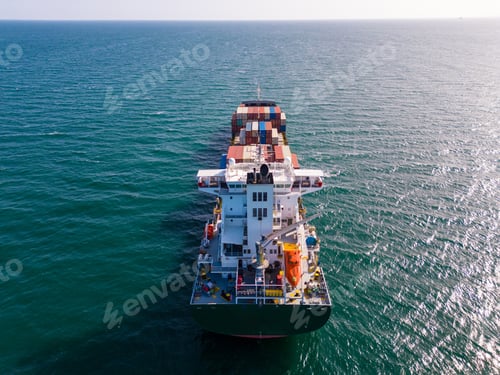 Preview: A container ship in the sea, aerial view