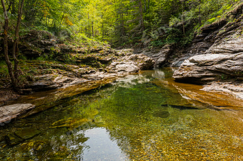 Preview: Top view on Malzac river on the GR 70, Robert Louis Stevenson Trail, Cassagnas, Cevennes, France