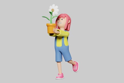Preview: Cute girl with flower pot