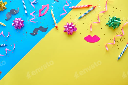 Preview: yellow background, the concept of party time, an invitation to a birthday or other celebration.