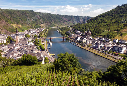 Preview: Aerial view at Cochem village at the Moselle riverbank in Germany