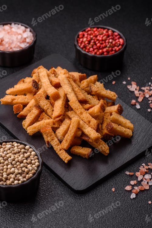 Preview: Croutons or crackers made from rye bread with garlic, salt, and spices. Croutons with salt