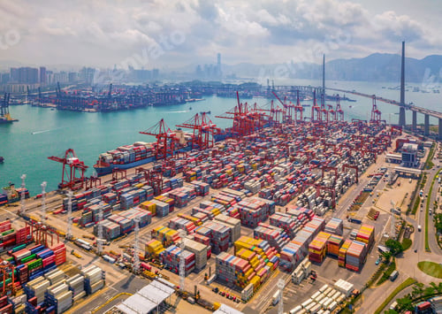 Preview: container cargo ship in the export and import business and logistics. Shipping to the harbor