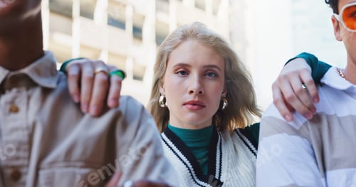 Preview: Girl, students and portrait in city with fashion for university travel in urban town for education