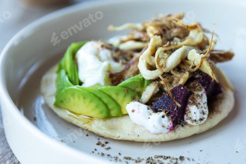 Preview: Tortilla with avocado, fresh cheese, beetroot and oyster mushrooms