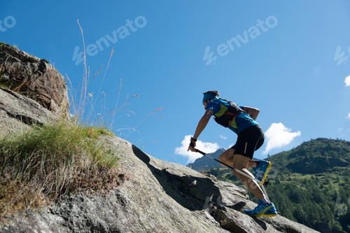 Preview: Italy, Alagna, trail runner on the move near Monte Rosa mountain massif