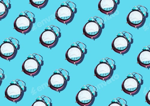 Preview: Retro alarm clock art pattern on pastel background