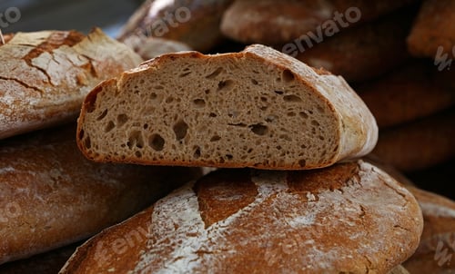 Preview: Close up fresh bread loaves on retail display