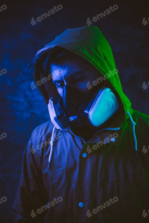 Preview: Artistic portraits with man wearing safety mask. Concept about covid19 and coronavirus