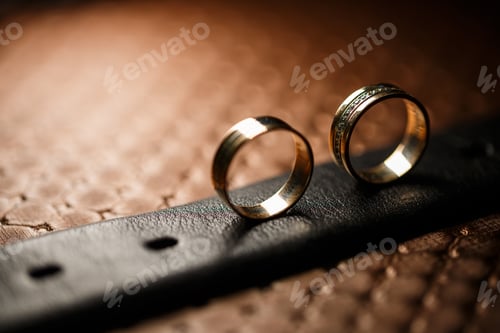 Preview: Gold wedding rings for newlyweds on wedding day