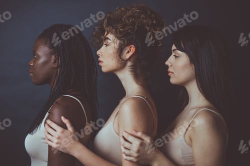 Preview: Three girls from different ethnicities posing in studio for a "body positivity" photo session