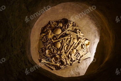 Preview: Human bones ossuary in san bernabe hermitage cave