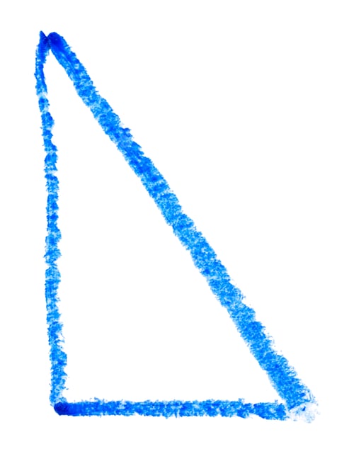 Preview: Hand drawn blue empty triangle, simple children's crayon illustration isolated