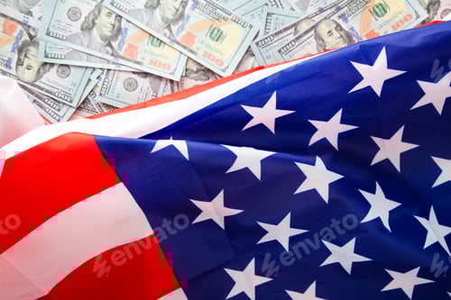 Preview: American Flag and Hundred Dollar Bills Background