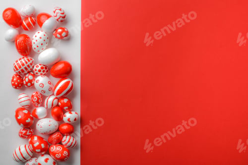 Preview: Easter backgrounds, a strip of Easter red and white eggs on a white-red background.