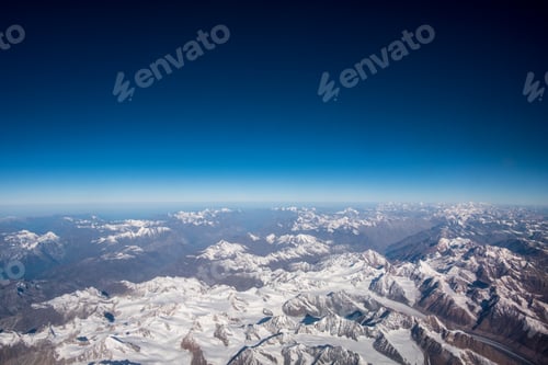 Preview: Top view image of the Himalaya mountain and blue sky horizon