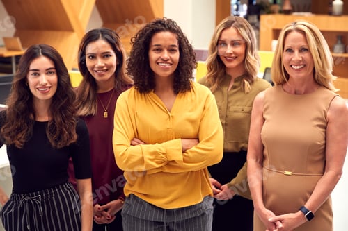 Preview: Portrait Of Multi-Cultural Female Business Team Standing In Modern Open Plan Office