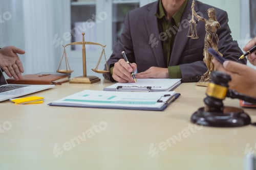 Preview: Three lawyers in a meeting at the table in an office, discussing business,civil and commercial law