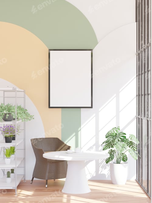 Preview: Sunlit Interior with Green and Peach Color Blocking