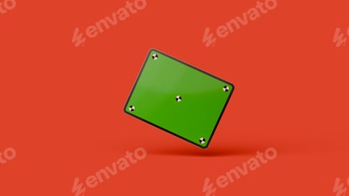 Preview: Minimalist 3D rendering of green digital tablet with tracking markers on an orange background