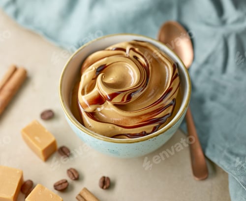Preview: whipped caramel and coffee mousse dessert