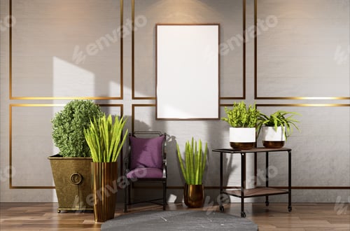 Preview: 3D Mockup photo frame in Modern interior of living room