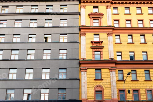 Preview: yellow and gray facades of building in Moscow city