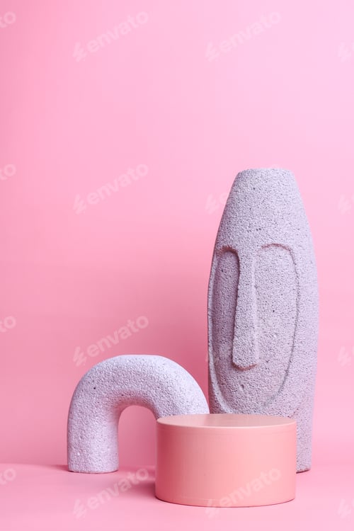 Preview: Place it - Empty pink podium to show cosmetic products with various geometric shape