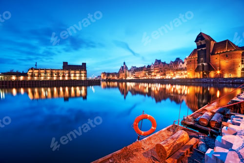 Preview: Gdansk, Poland old town, Motlawa river and famous crane, Polish Zuraw