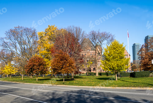 Preview: Autumn vegetation of Queens Park with Legislative Assembly of Ontario - Toronto, Ontario, Canada