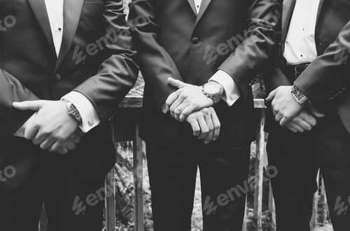 Preview: Midsection of three men in formal suits