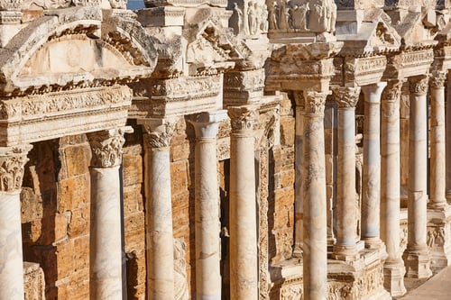 Preview: Amphitheatre classic columns in Hierapolis archeology landmark. Pamukkale, Turkey