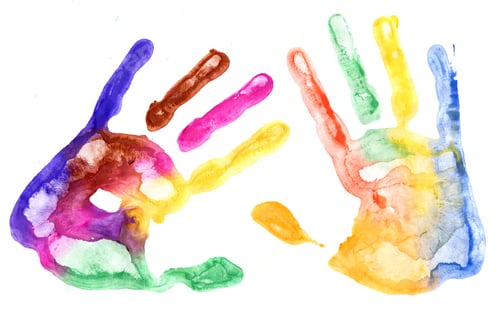 Preview: Multicolored hand prints on white
