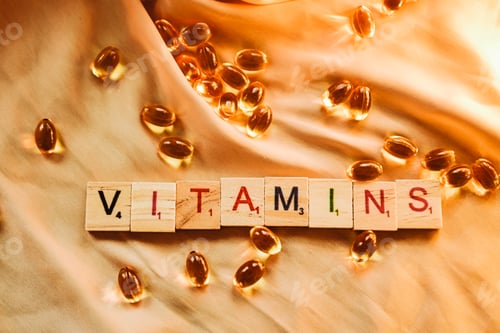 Preview: Vitamine and pills on satin background