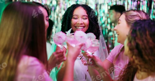 Preview: Bachelorette party, celebration and cocktails with women at club for bride to be, wedding and night