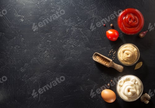 Preview: tomato sauce, mayonnaise and mustard in bowl