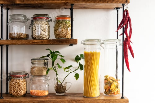 Preview: dried food in jars on shelve