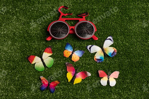 Preview: Red bike glasses and little colorful butterflies