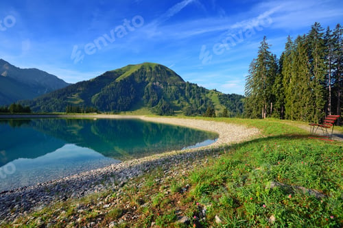 Preview: Idyllic summer landscape with mountain lake in the Alps